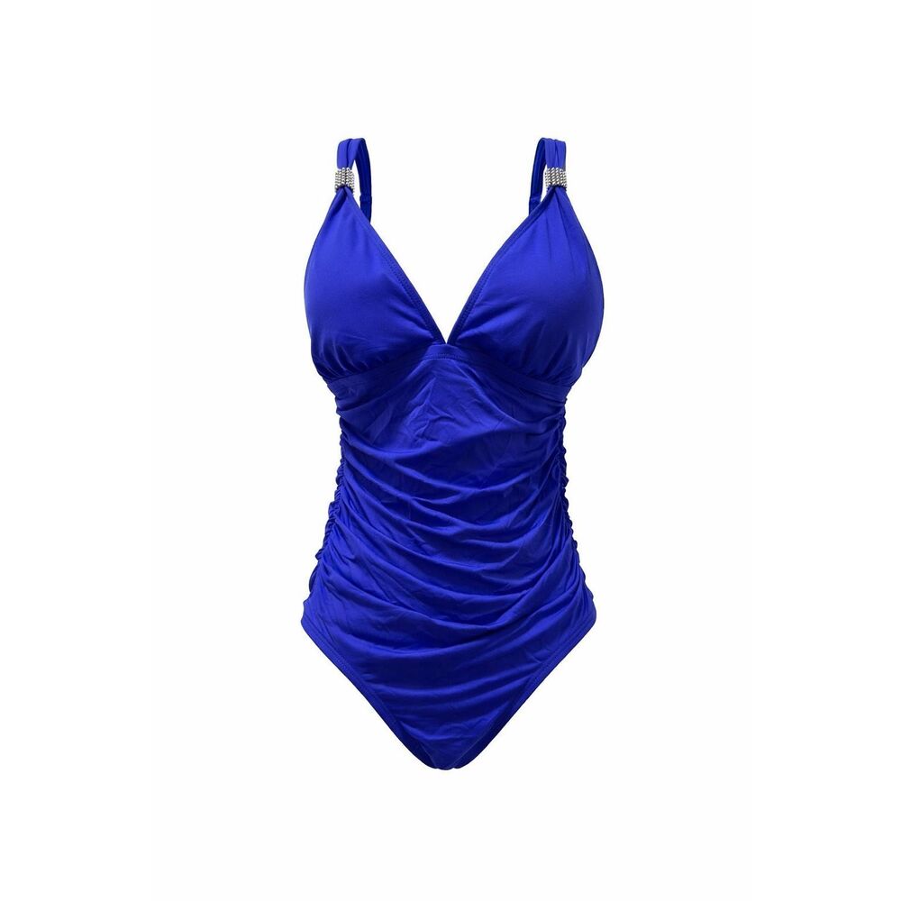 Carmen Marc Valvo Size 8 Cobalt Blue Ruched One Piece Swimsuit Designer Swim